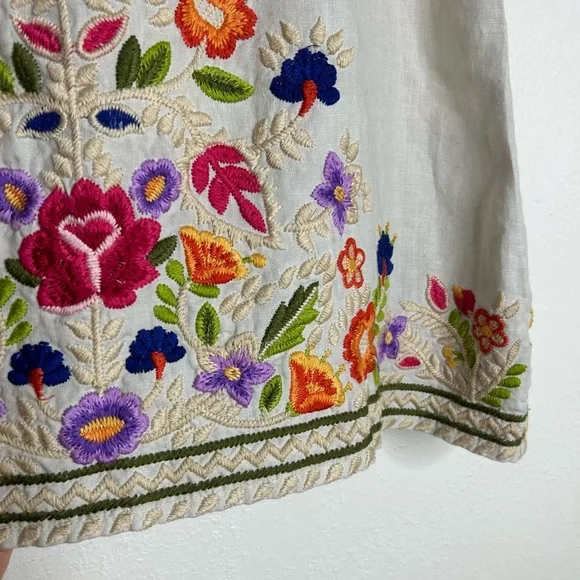 Johnny Was 100% Linen Tan Floral Embrodiered Pull on Skirt Size Small - Picture 8 of 16